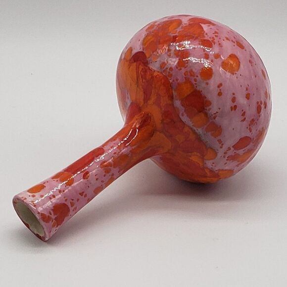 𝅺Signed MCM Pink Orange Red Lava Glaze Art Pottery Bud Vase - Picture 6 of 14